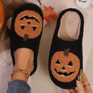 New Halloween Cozy Pumpkin Smiley Face Slippers Non-slip Plush Home Cartoon